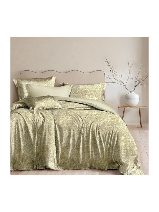 Rythmos Cotton Satin Duvet Cover Set 220x250cm Double with 2 Pillowcases Ally Green