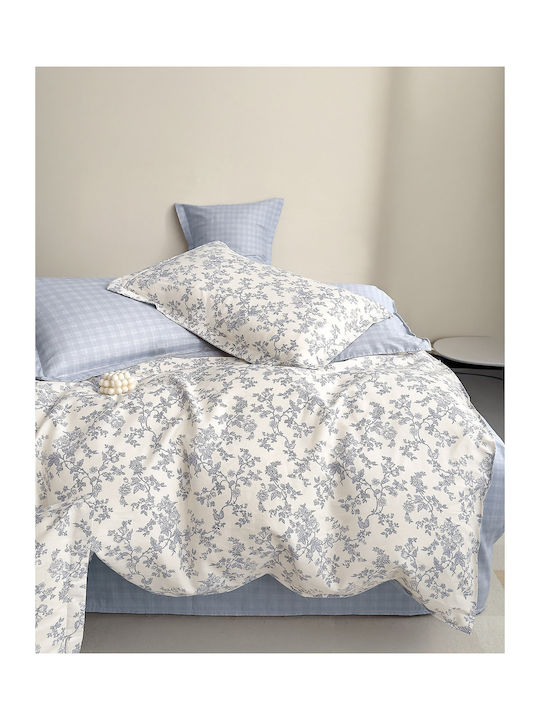 Rythmos Cotton Satin Duvet Cover Set 220x250cm Double with 2 Pillowcases Riley Light Blue