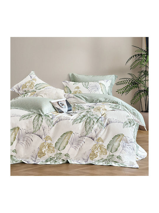 Rythmos Cotton Satin Duvet Cover Set 235x260cm King Size with 2 Pillowcases Bello Green
