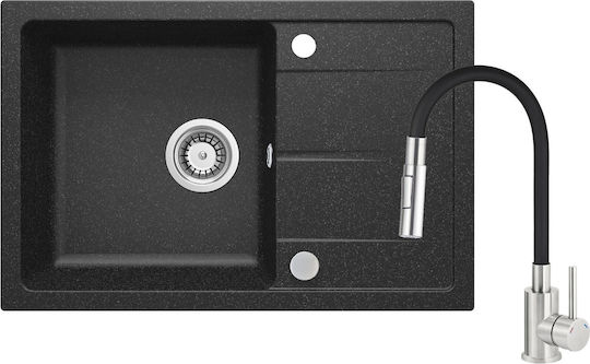 Deante Drop-In Küchenspüle aus Flüssigem Granit mit Wasserhahn M67xP44cm Grau
