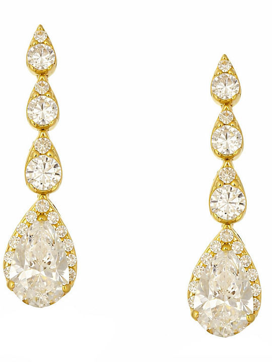 Dangle Earrings Made of 9K Gold with Stones