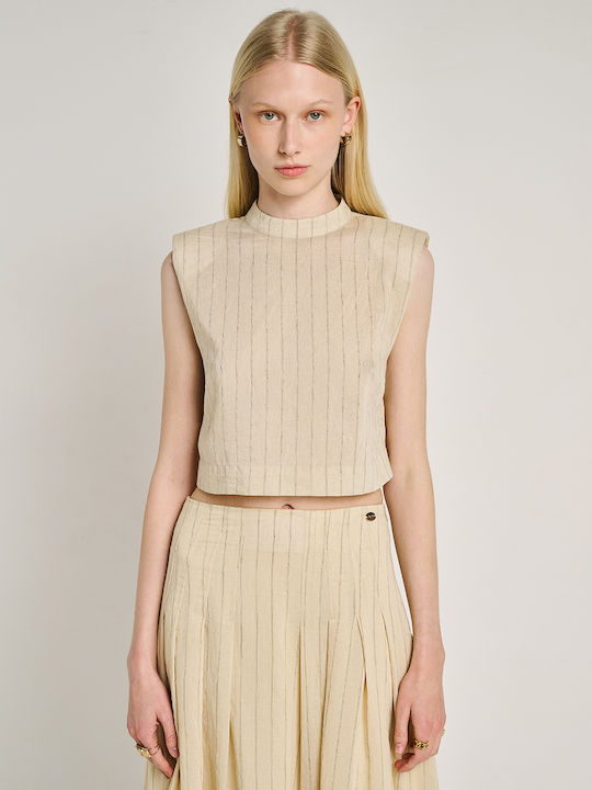 Women's Cotton Sleeveless Beige Top