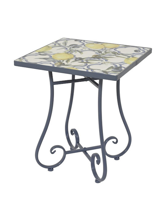 Metal Auxiliary Table for Small Outdoor Spaces Foldable Mosaic Pattern 38x46cm