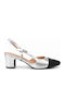 Heels with Strap & Chunky Mid Heel Silver