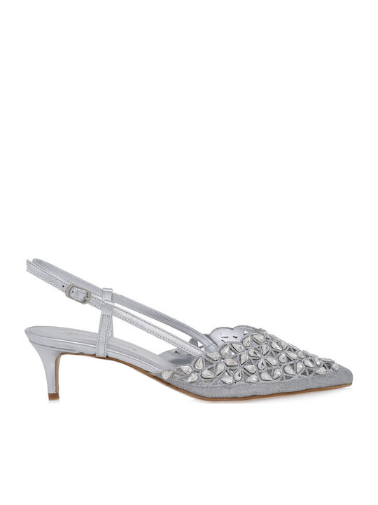 Leather Heels With Medium Silver Heel