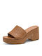 Leder Damen Pantoletten mit Chunky Hoch Absatz in Tabac Braun Farbe
