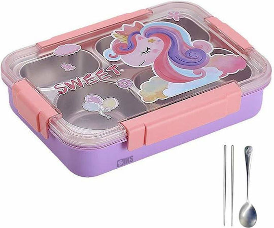 Cutie De Prânz Pentru Copii Inoxidabilă Tematică Unicorni 0,9 Litri Izotermică Violet 26 x 19 x 7 cm
