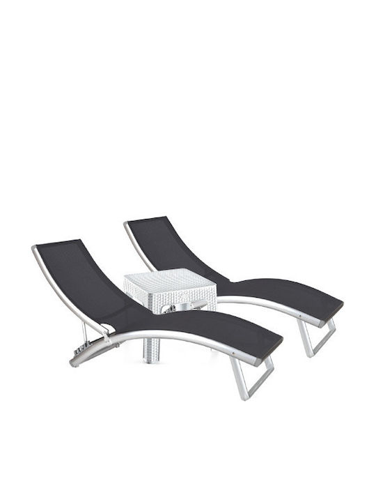 Șezlong Aluminiu Gri Set Cu Masă 2 Buc 180x52cm