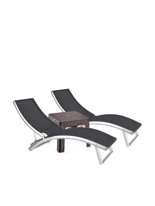Șezlong Aluminiu Gri Set Cu Masă 2 Buc 180x52cm
