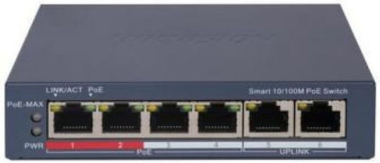 Hikvision DS-3E1106P-EI Managed L2 PoE Switch with 4 Gigabit (1Gbps) Ethernet Ports