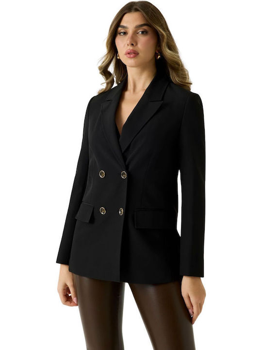 Guess Langes Damen Doppelreihiges Schwarz Blazer