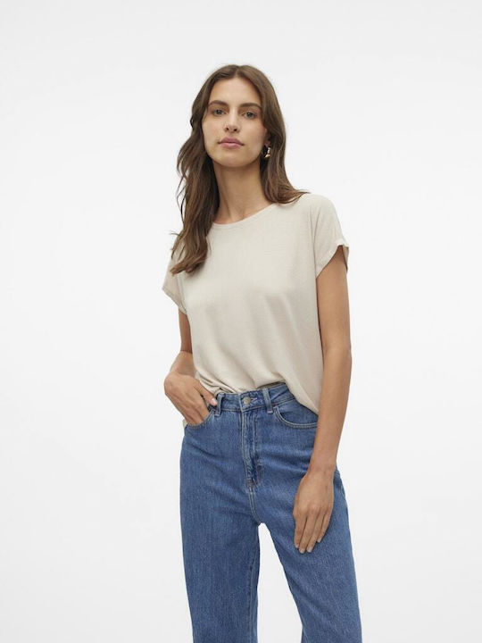 Vero Moda Γυναικεία Μπλούζα Κοντομάνικη Ριγέ Μπεζ