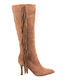 Suede Women's Boots with High Heel Brown