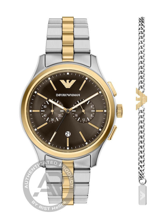 Emporio Armani Мъжки Хронограф Метална Гривна Комплект Стоманена Гривна Ar80084set