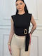 Γυναικείο Καλοκαιρινό Crop Top Αμάνικο Μαύρο