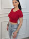 Bluza Damă Crop Top Fără Mâneci Roșie