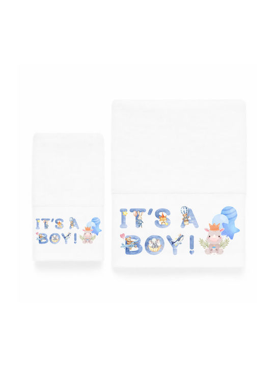 Astron Italy Σετ Βρεφικές Πετσέτες 2τμχ It's A Boy It's A Boy Βάρους 500gr/m²