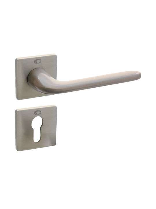 Convex Middle Door Lever With Rosette Single Pair Nickel Matt