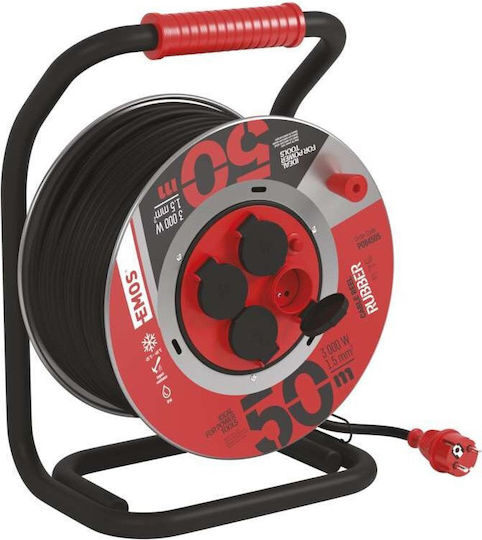 Emos Extension Cord Reel 4 Sockets with 50m Cable 3 x 1.5mm² Cross Section and Grounding