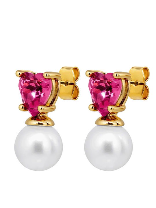 Dyrberg/Kern Gold Plated Steel Stud Earrings With Red Pearls