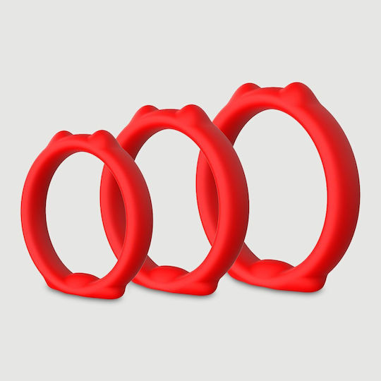 Σετ 3 Δαχτυλίδια Πέους Σιλικόνης Cat Ears 3 Silicone Cock Ring Set Κόκκινο