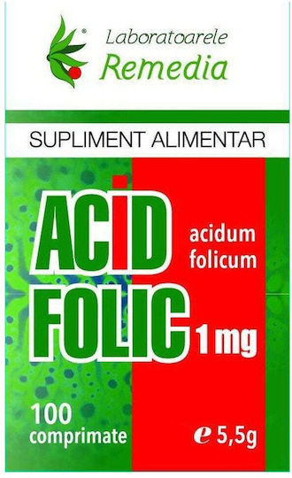 Laboratoarele Remedia Acid Folic 1mg Supliment pentru Întărirea Sistemului Imunitar 100 Comprimate