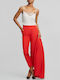 Women's Fabric Trousers with Rubber Band in Slim Fit Red