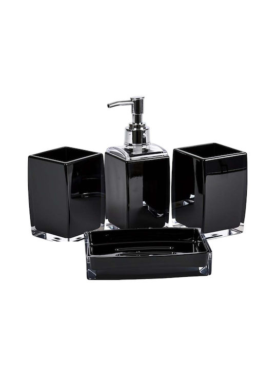 Avizar 4pcs Bathroom Accessories Set Soap Dispenser Tumbler Soap Dish Black