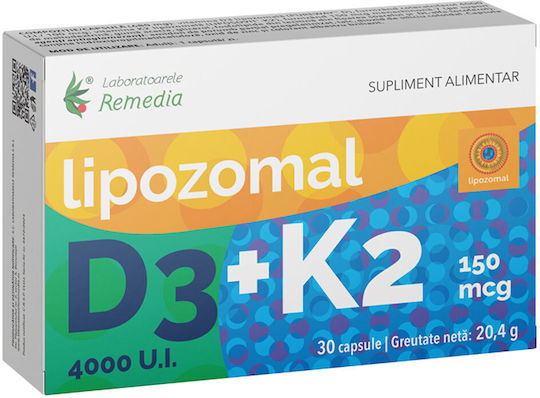 Remedia Liposomal D3 4000 Ui + K2 150 Mcg Vitamina Pentru Sănătatea Oaselor Original 30 Capsule