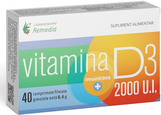 Remedia Vitamina D Vitamina Pentru Întărirea Imunității Și Sănătatea Oaselor 2000 UI Original 40 Comprimate