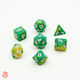 Two-Tone Green Gold Dice Set Pouch Acrylic Dice Set RPG Dungeons & Dragons Pathfinder Wargames