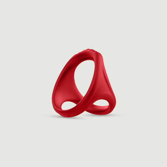 Double Cock And Ball Silicone Ring Male Collection Red