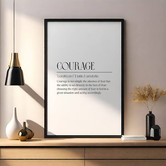 Quote Poster Courage Aristotle Pq144 50cm X 70cm Frame Natural Wood Beige