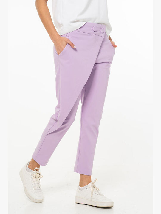 Pantaloni Dama Din Țesătură În Linie Tapered Violet