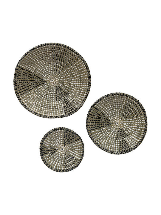 Marhome Brown Wicker Material Decorative Plate 3 Pieces