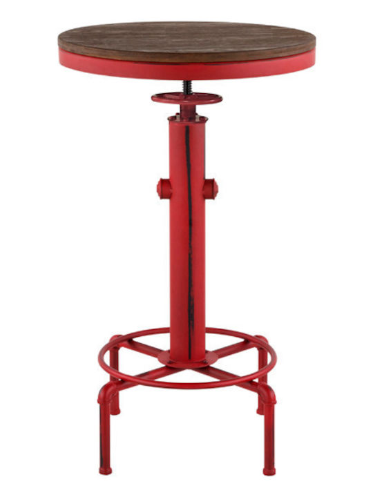 Old School Masă Bar Rotundă din Lemn Masiv și Metal Roșie 56x56x90cm