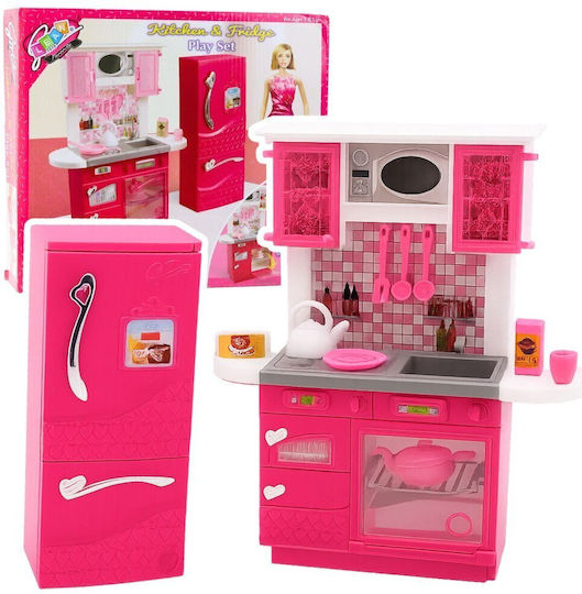 Doll Kitchen Set Refrigerator Oven Accessories Pink