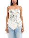 Women's Crop Top Floral Ecru-Black