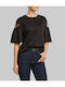 Women's Cotton Blouse with Mesh Black
