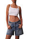 Γυναικείο Crop Top Βαμβακερό με Τιράντες Άσπρο