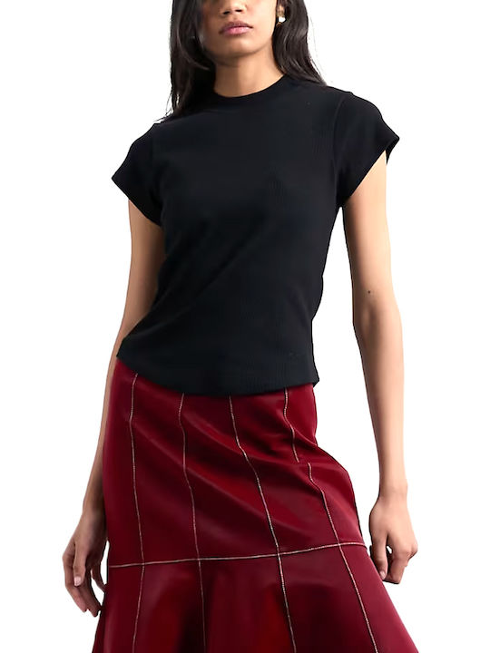 Women's Cotton Short Sleeve Black Blouse
