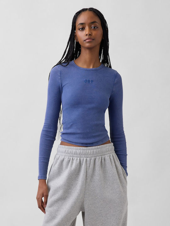 GAP Γυναικείο Crop Top Βαμβακερό Blue