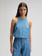 Damen Crop Top Baumwolliges Ärmelloses Blau