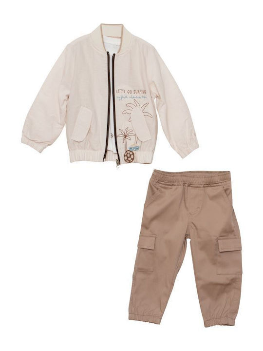 Kids Clothing Set with Pants Summer 3 Pieces Beige
