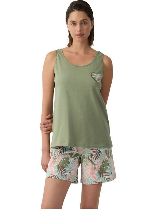 Minerva Minerva Damen Schlafanzug Set Khaki Sommer