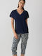 Minerva Summer Women's Cotton Blue Pyjama Set Boheme