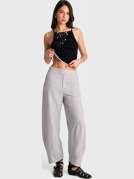 Women's Fabric Trousers with Rubber Band Gray