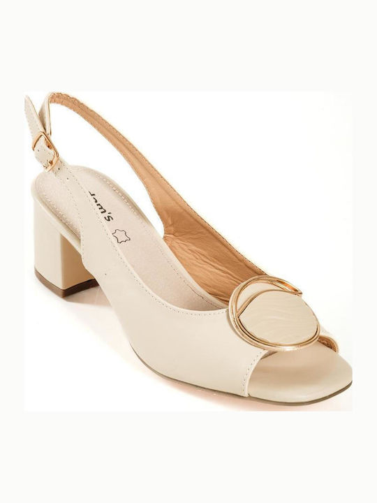 Adams Beige Women's Sandals Thick Heel Round De...
