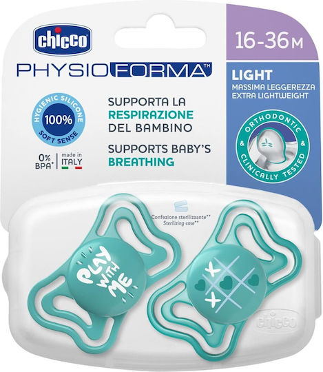 Chicco Physioforma Light Ортодонтични Залъгалки Силикон с Калъф Зелени за 16-36 Месеца 2 Броя