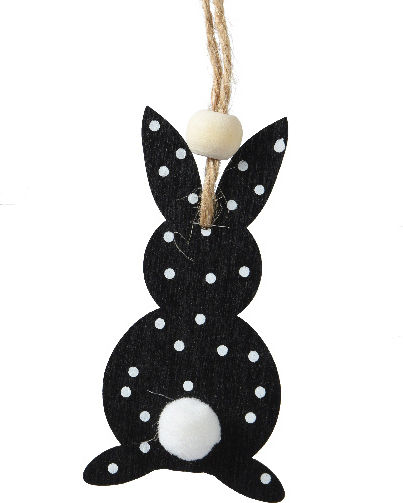 Wooden Hanging Rabbit 5.5x7.5 Cm Black White Dots